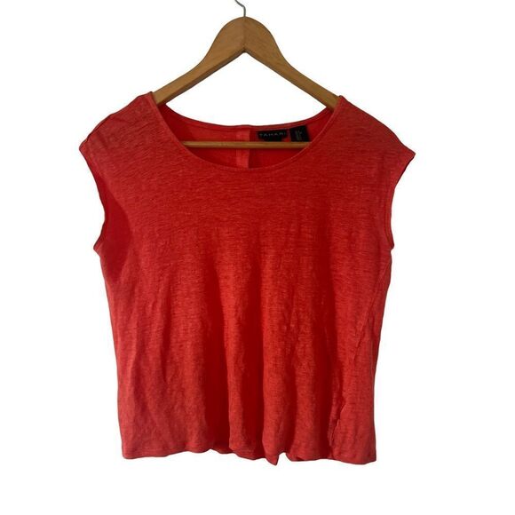 Tahari Tops - Tahari Orange 100% Linen Cap Sleeve Button Back T-shirt